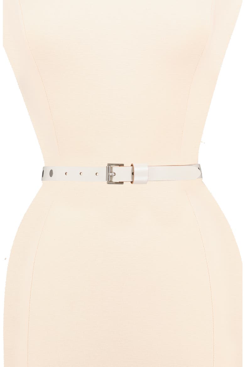 Flat Stud Leather Belt, Alternate, color, BIRCH WHITE