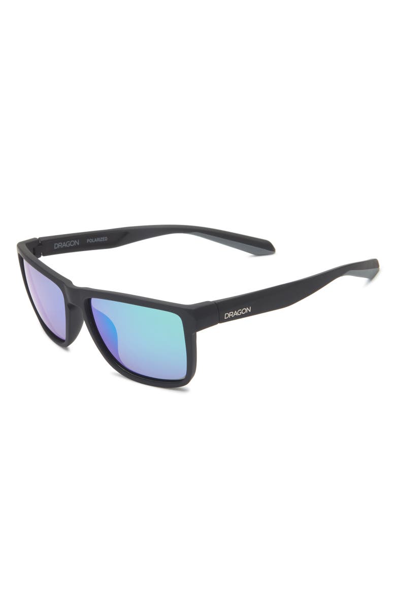 DRAGON 58mm Rectangular Sunglasses, Alternate, color, Matte Black/ Blue Mirror