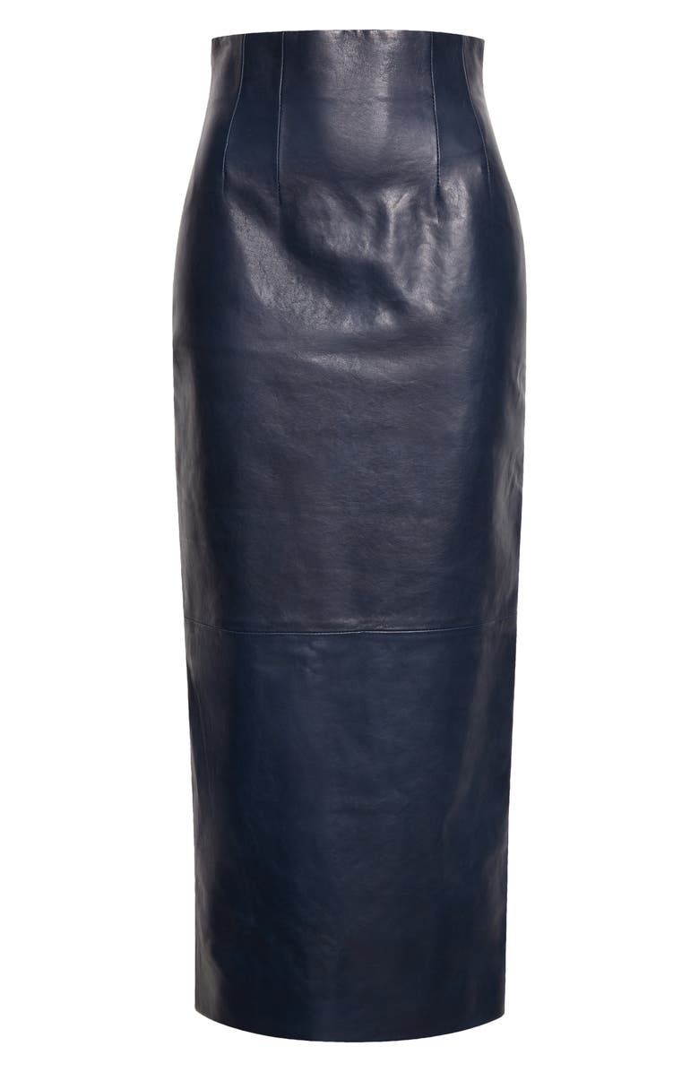 Khaite Loxley Fitted Leather Skirt, Main, color, 979 Dk Navy