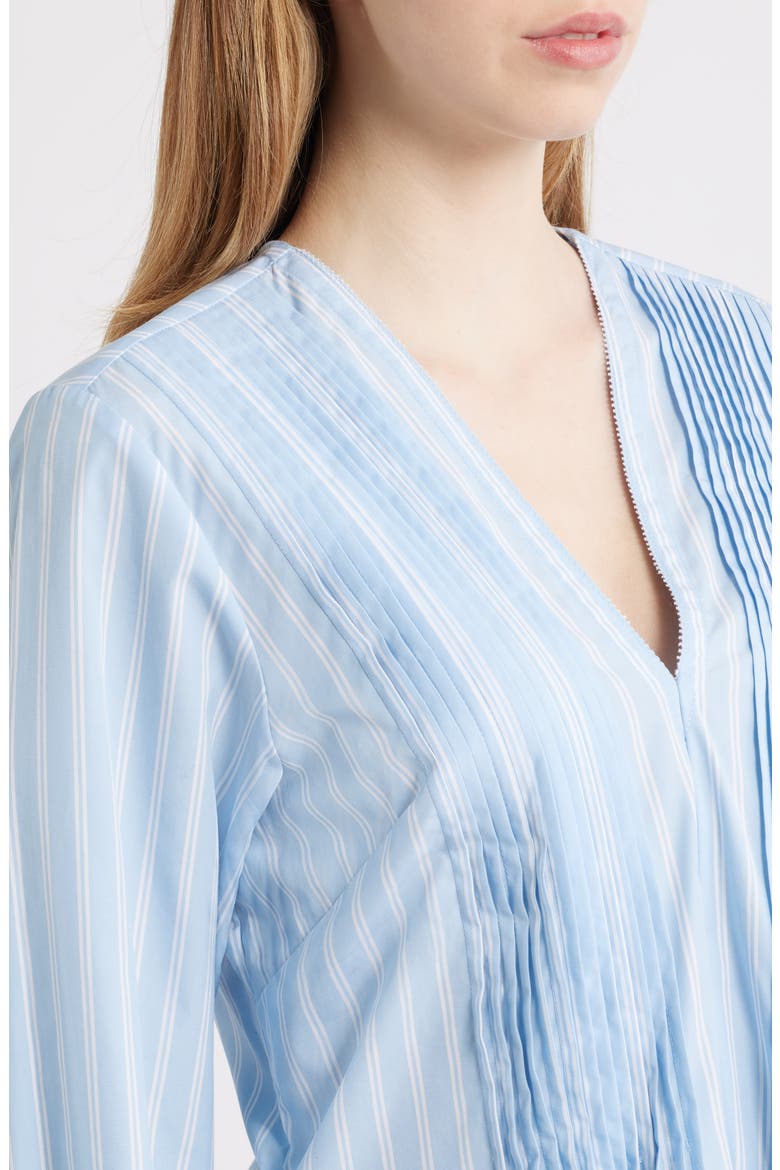 Asher Stripe Pleated Cotton Blouse, Alternate, color, LBLST