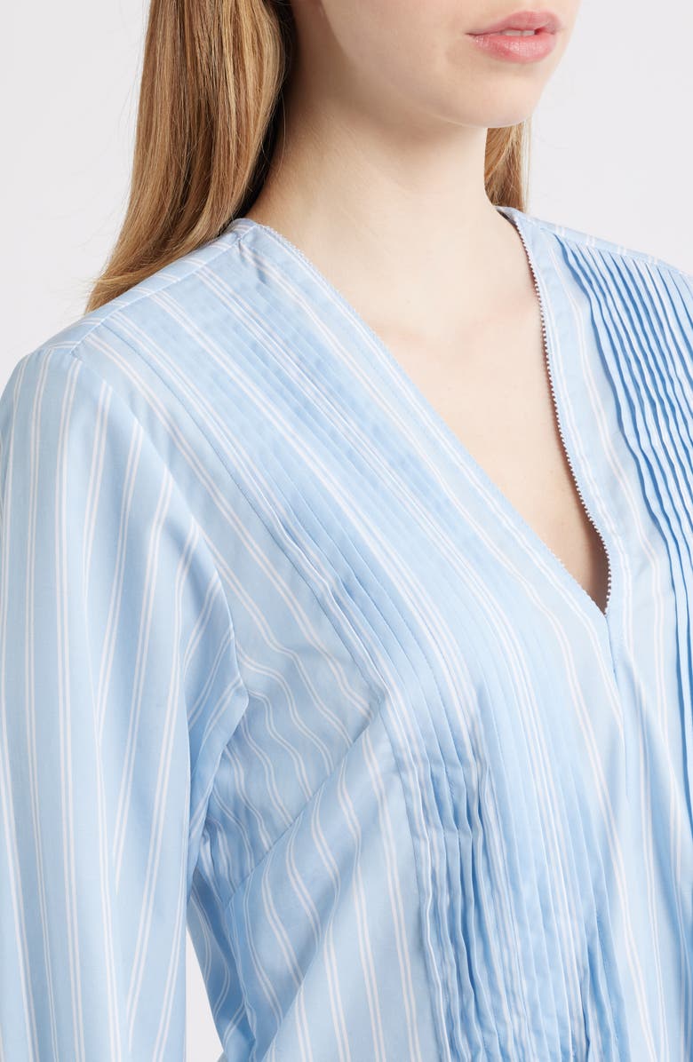 rag & bone Asher Stripe Pleated Cotton Blouse, Alternate, color, Light Blue Stripe