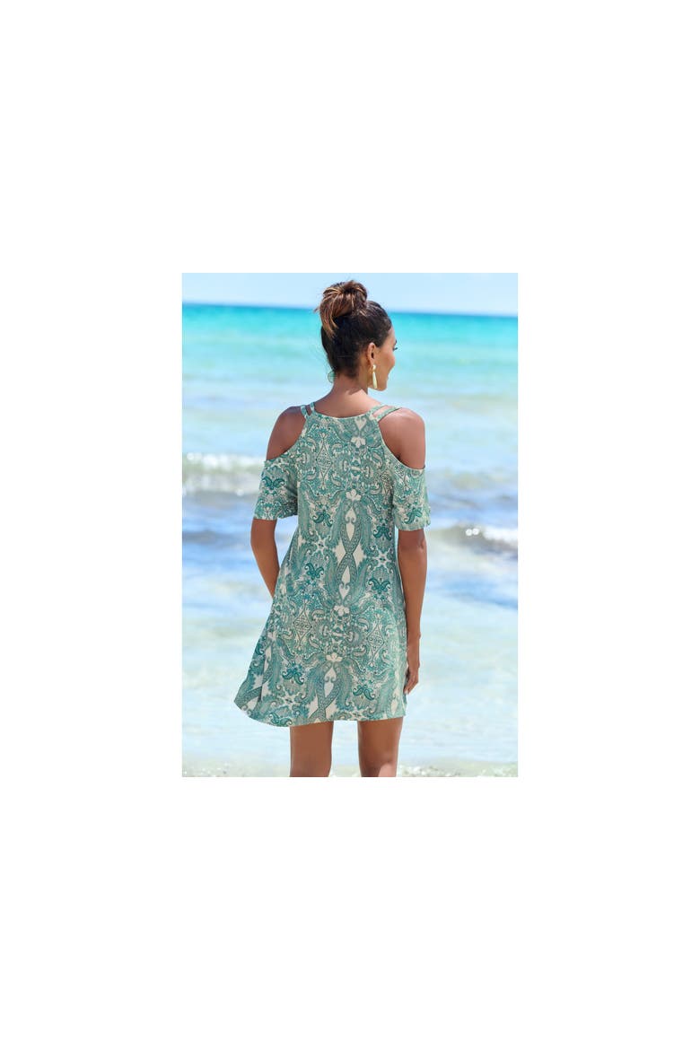 Cold Shoulder Dress, Alternate, color, Green Patterned