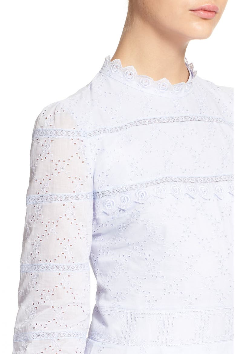 'Pru' Lace & Eyelet Cotton Midi Dress, Alternate, color, LAVENDER