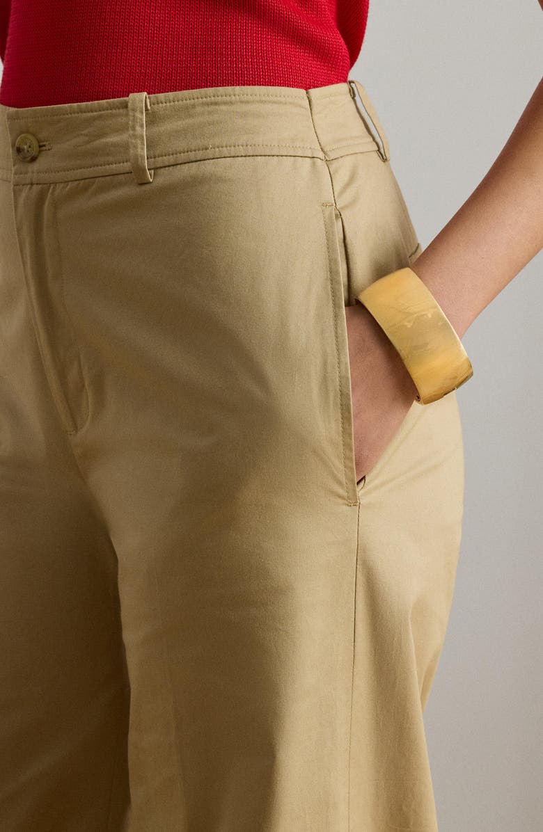 Lauren Ralph Lauren High Waist Wide Leg Cotton Twill Pants, Alternate, color, Birch Tan Beige