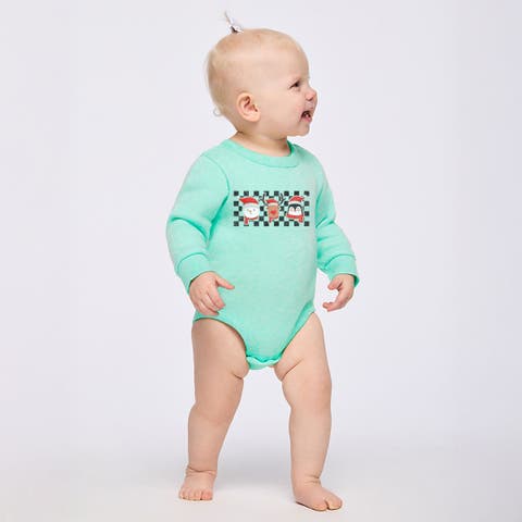 Checkered Christmas Faces Fleece BodySuit Baby