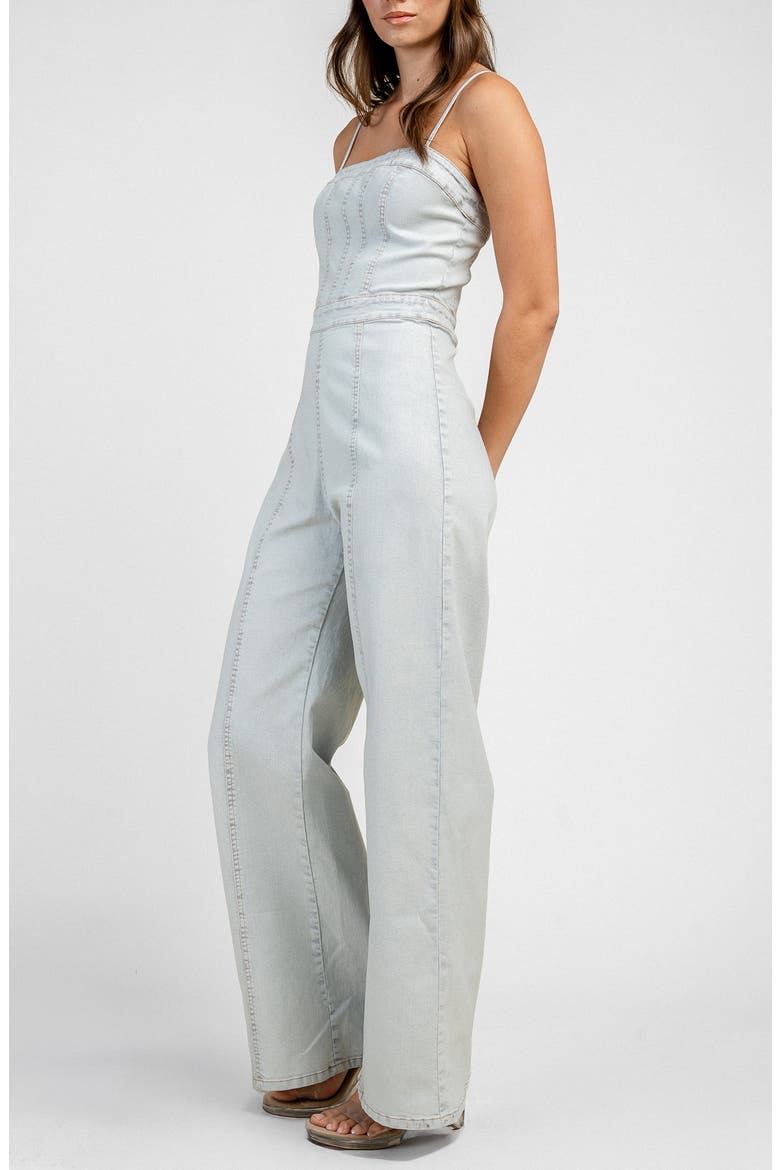Square Neck Denim Jumpsuit, Alternate, color, PALE BLUE