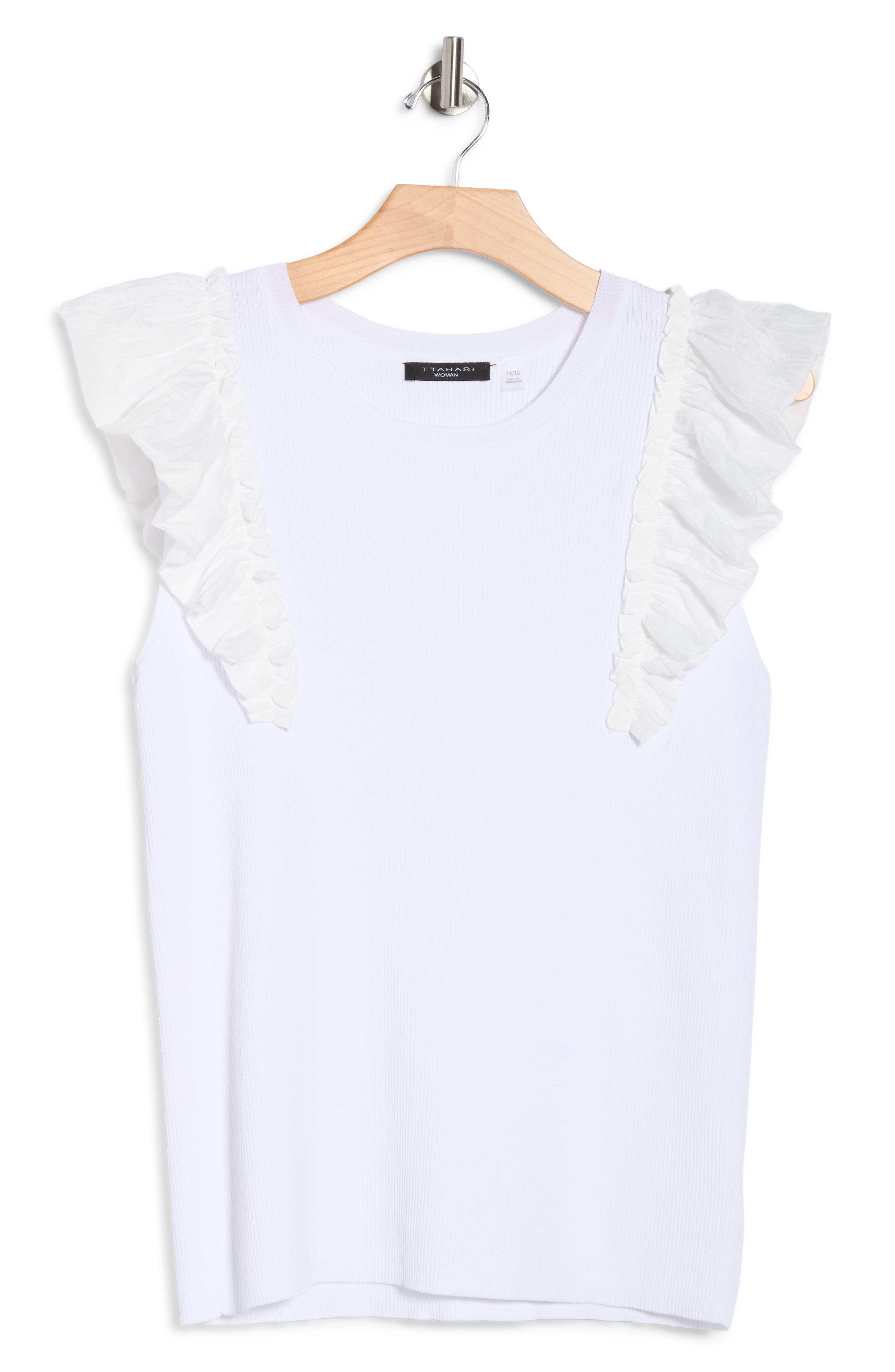 T Tahari Ruffle Sleeve Rib Sweater Tank