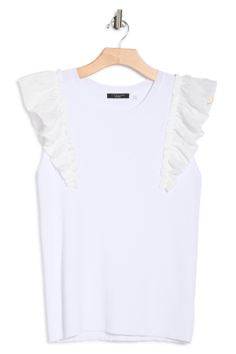 Ruffle Sleeve Rib Sweater Tank, Alternate, color, WHITE
