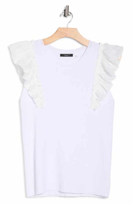 T Tahari Ruffle Sleeve Rib Sweater Tank