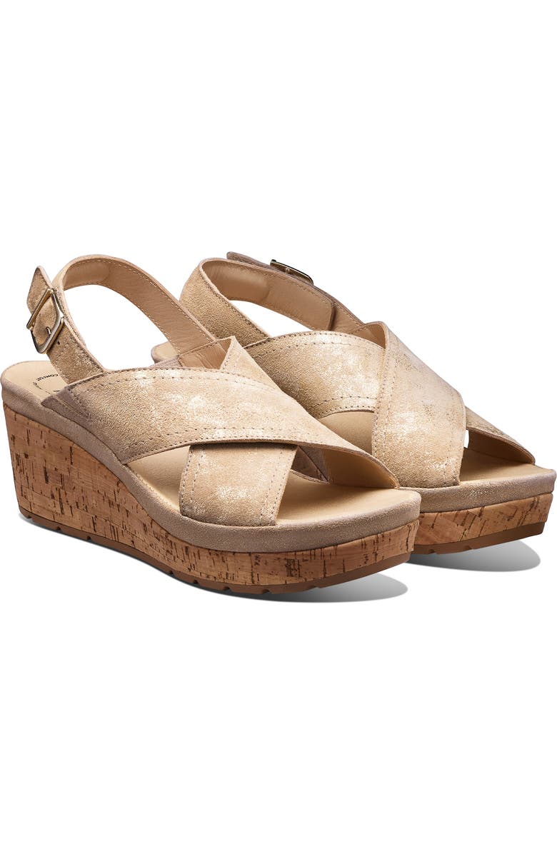 Samuel Hubbard Portola Slingback Wedge Sandal, Alternate, color, Gold Metallic Suede