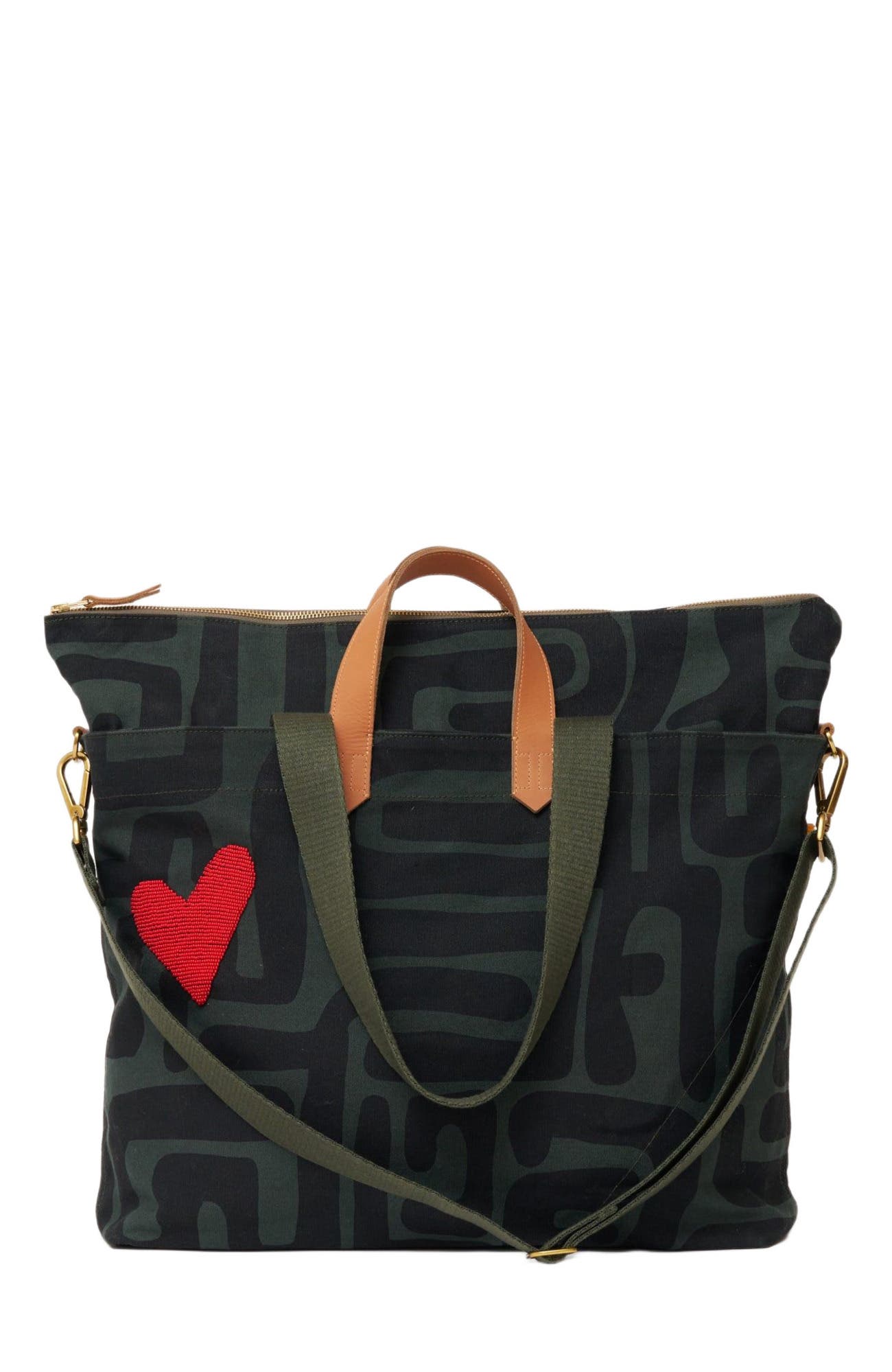 Ubuntu Life Carryall Bag - Safari Kuba with Red Beaded Heart, Alternate, color, 