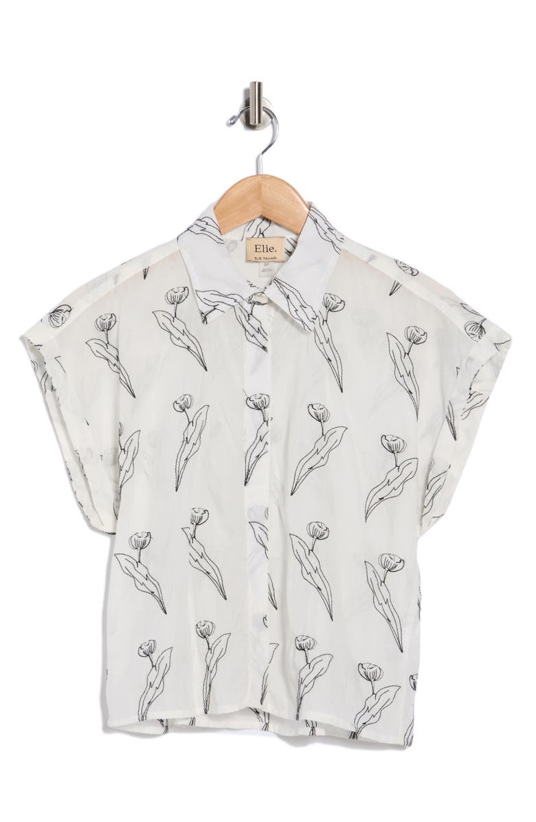 ELIE ELIE TAHARI Tulip Embroidered Top, Alternate, color, Black Embroidery/ White Ground