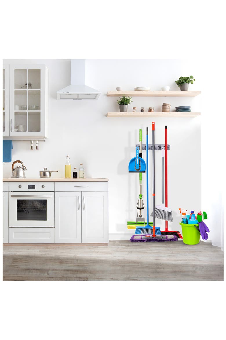 Set of 2 Wall Mounted Mop & Broom Holders, Alternate, color, GRAY