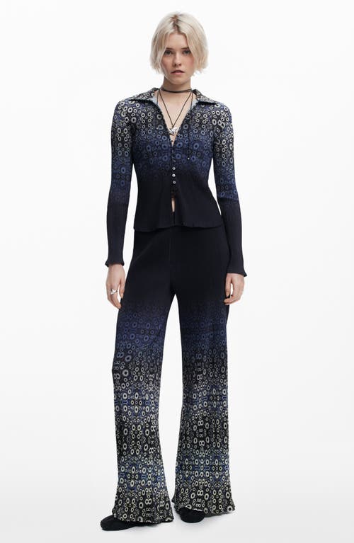 Desigual Flare Leg Pull-on Pants In Navy Blue