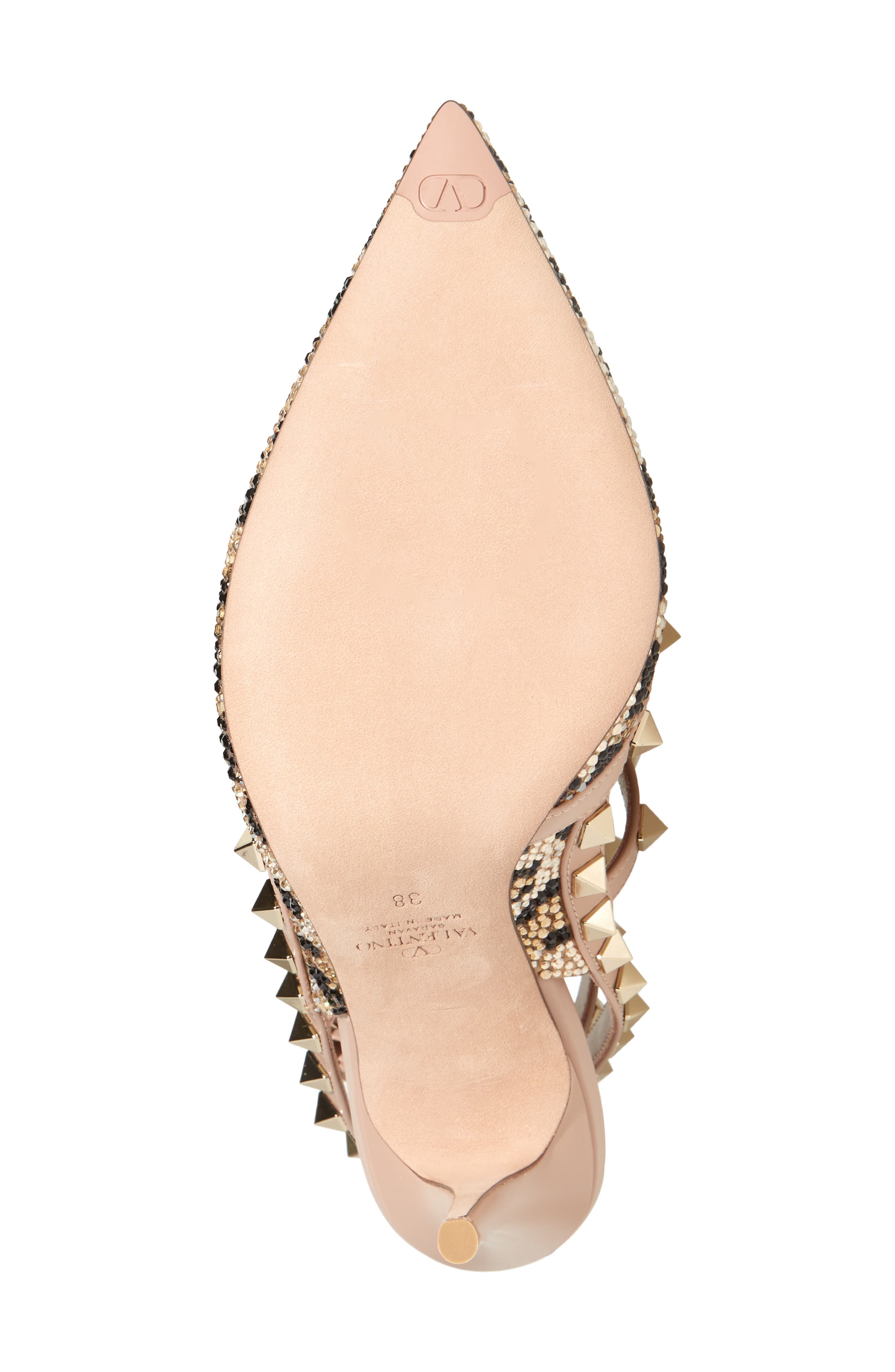 Valentino Garavani Rockstud Crystal Leopard Spot Pointed Toe T-Strap Pump, Alternate, color, 