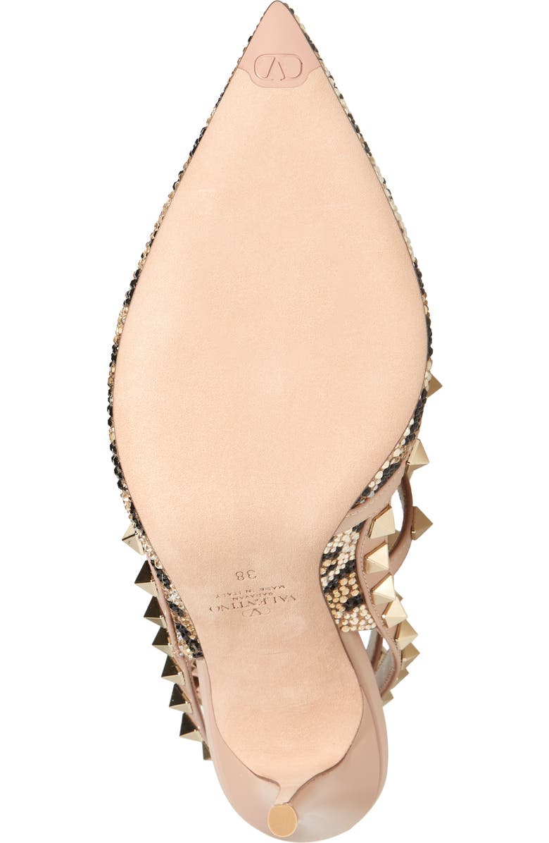 Valentino Garavani Rockstud Crystal Leopard Spot Pointed Toe T-Strap Pump, Alternate, color,