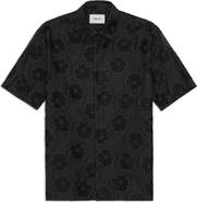 NN07 Freddy 50045 Embroidered Floral Short Sleeve Cotton Blend Button-Up Shirt