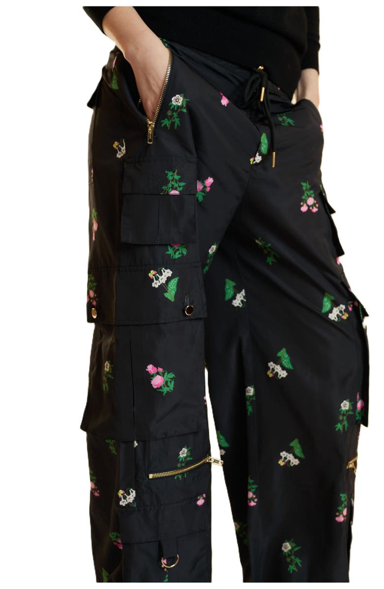 Cynthia Rowley Printed Cargo Pants, Alternate, color, Black Floral
