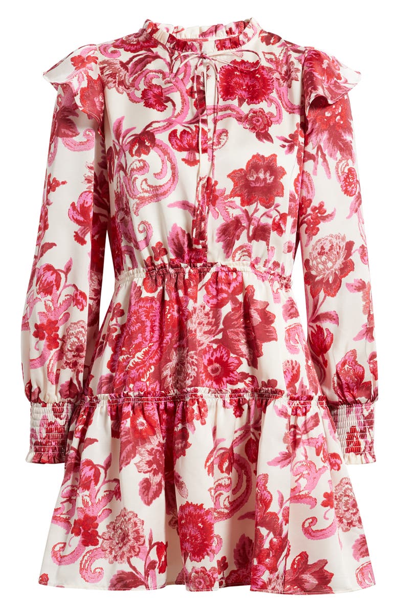 Chelsea28 Floral Long Sleeve Tiered Chiffon Minidress, Alternate, color, Ivory- Pink Furnished Floral