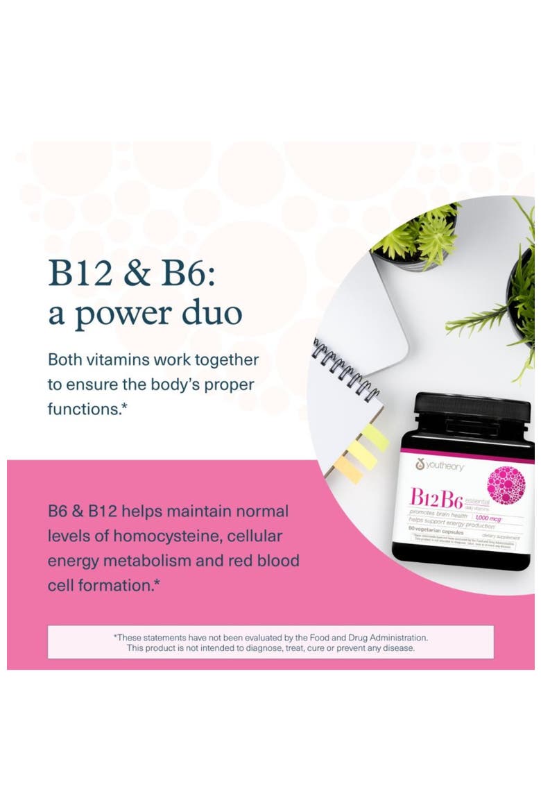 Vegan B12 and B6 Brain Health Energy Support Supplement 60 Vegetarian Capsules, Alternate, color, None