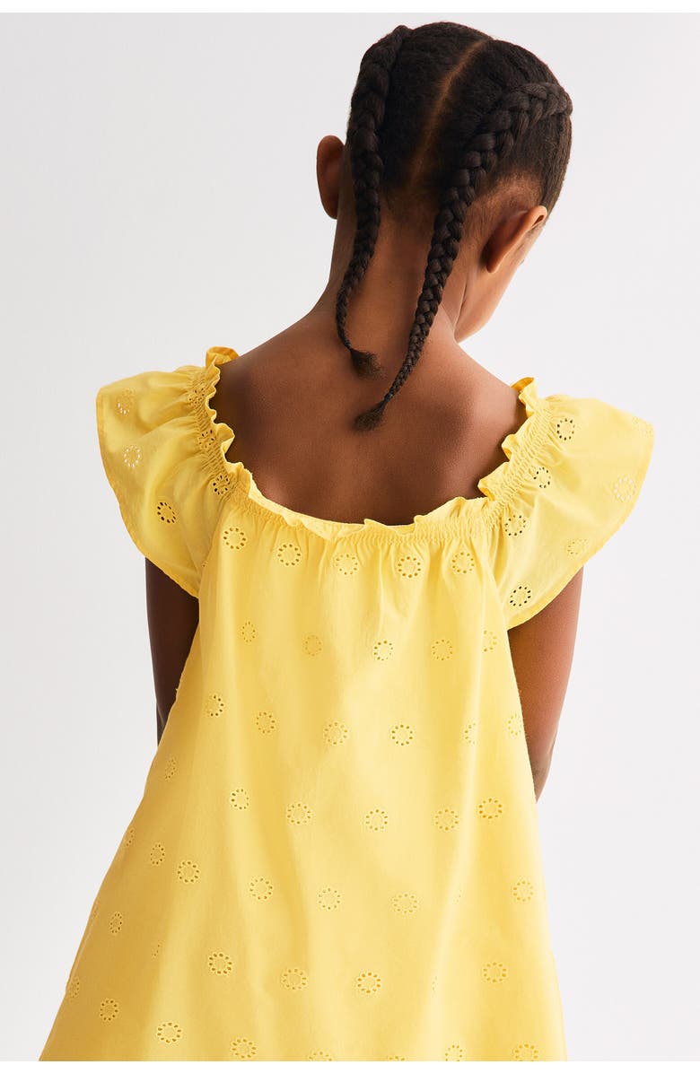 H&M Broderie Anglaise Cotton Dress, Alternate, color, Yellow