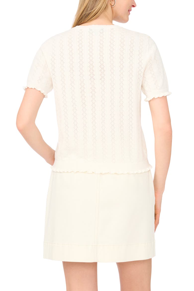 Pointelle Short Sleeve Cardigan, Alternate, color, NEW IVORY