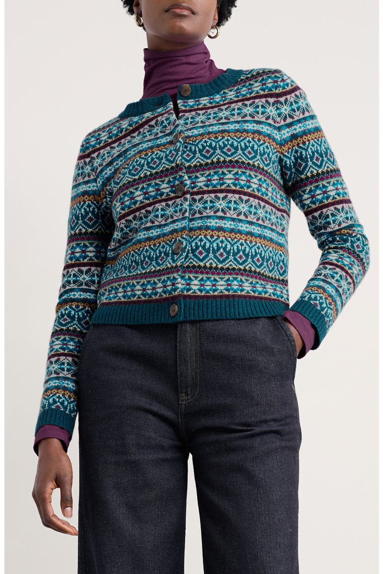 Percella Cove Fair Isle Merino Wool Blend Cardigan, Main, color, KNIT OPEN GARDEN MULTI