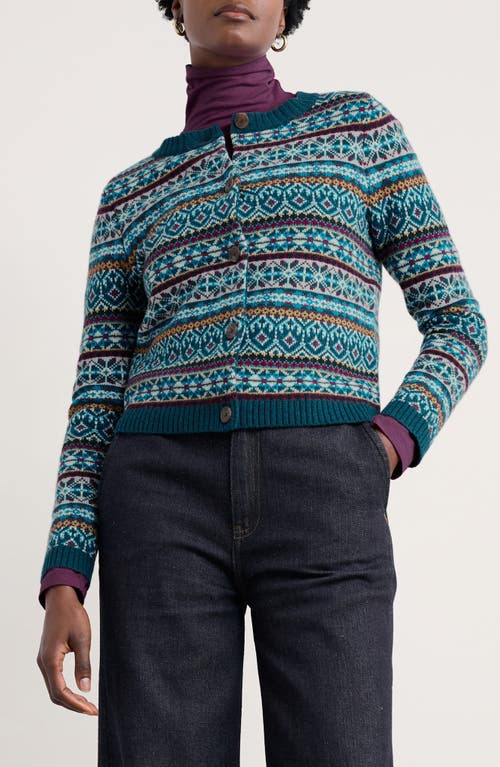Seasalt Cornwall Percella Cove Fair Isle Merino Wool Blend Cardigan In Green
