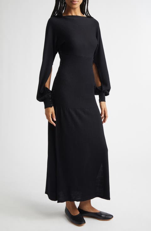Fa Cutout Long Sleeve Extrafine Merino Wool Sweater Dress