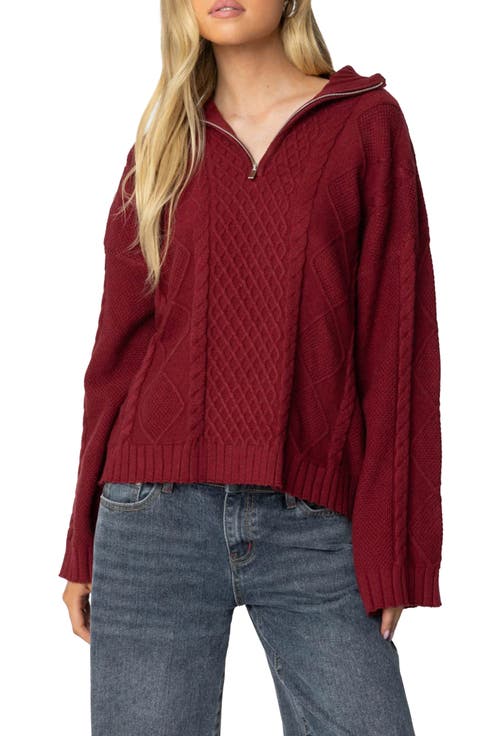 Cable Stitch Oversize Quarter Zip Pullover Sweater