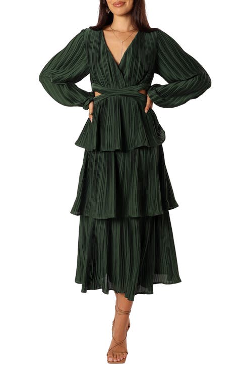 Pippa Side Cutout Long Sleeve Tiered Midi Dress