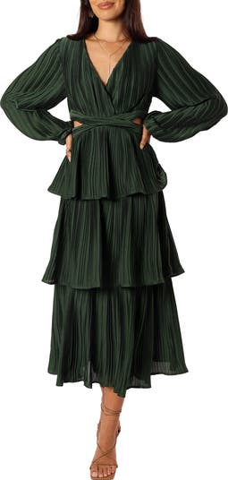 Pippa Side Cutout Long Sleeve Tiered Midi Dress