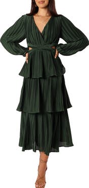 Petal & Pup Pippa Side Cutout Long Sleeve Tiered Midi Dress