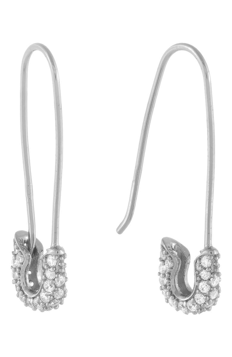 Adina's Jewels Pavé Safety Pin Earrings, Main, color, 