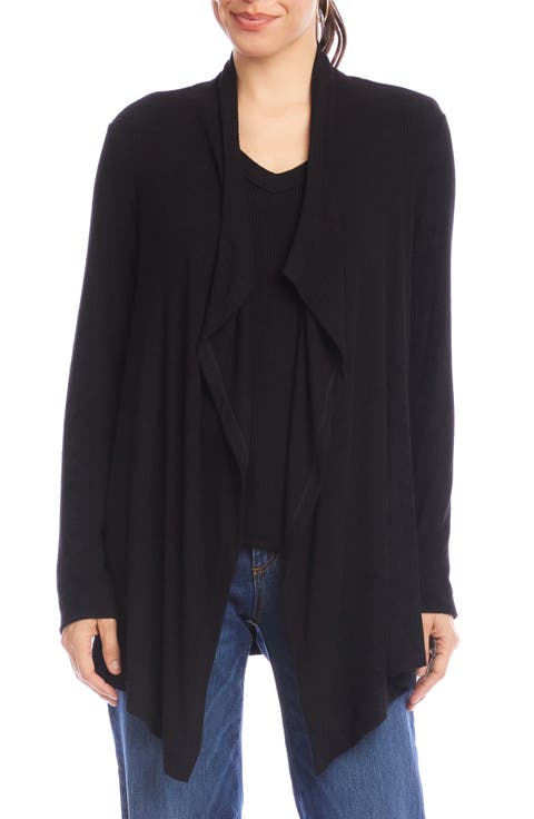 Rib Draped Open Front Cardigan (Regular & Petite)