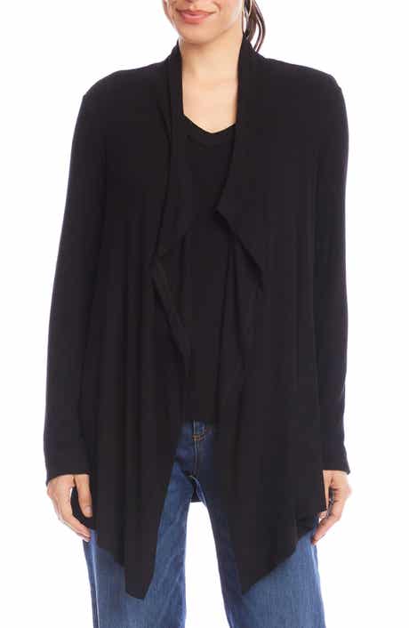 Rib Draped Open Front Cardigan