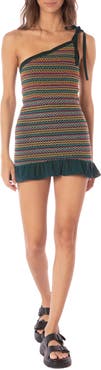 Maaji Verdant Breeze Acid Ruffle One-Shoulder Cover-Up Minidress