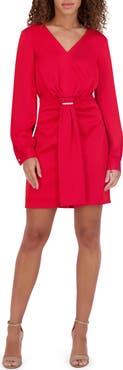 Kensie Matte Sequined V-Neck Long Sleeve Minidress