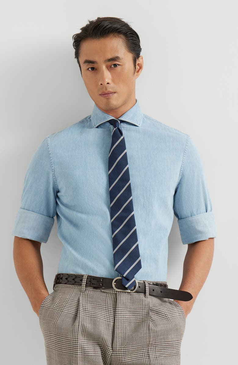 Brunello Cucinelli Lightweight denim shirt, Alternate, color, Light Blue Denim
