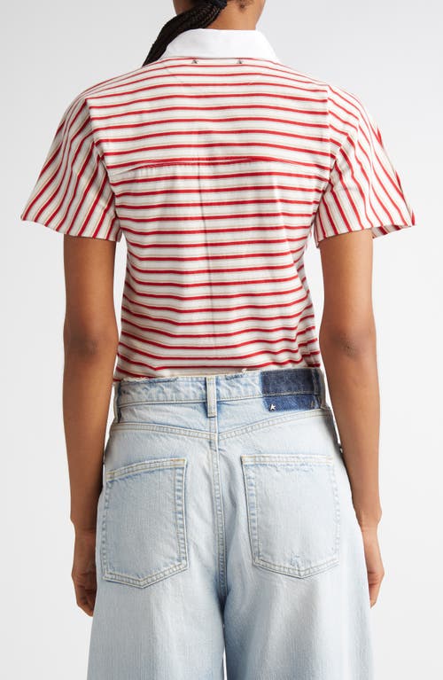 Golden Goose Natalia Slim Fit Striped Cotton Polo Shirt In Papyrus/haute Red