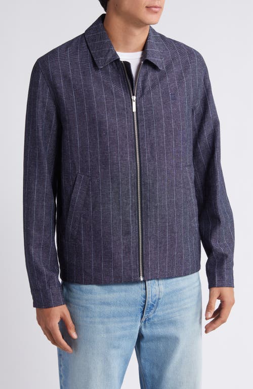 Les Deux Constantin Stripe Linen Blend Coach's Jacket In Dark Navy/ivory