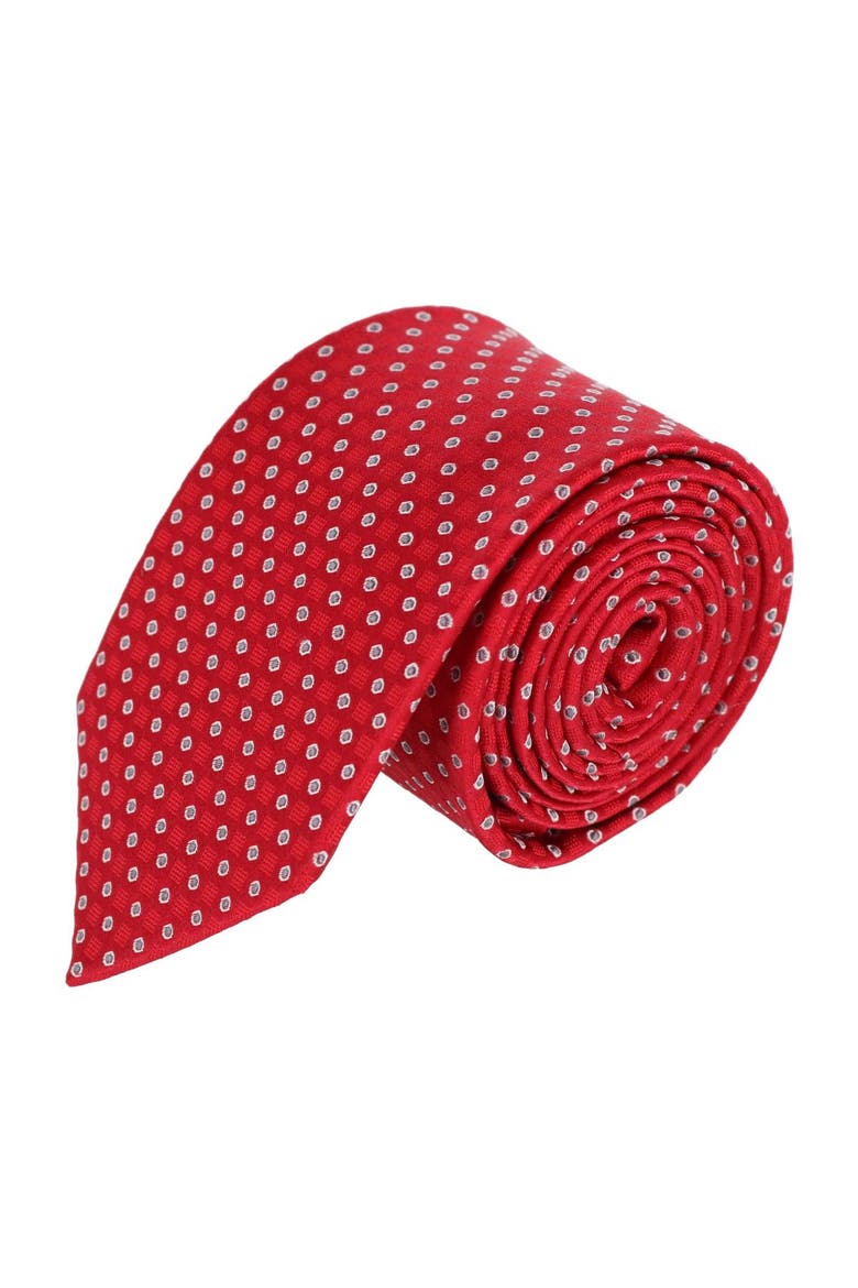 Ewing Square and Polka Dot Business Silk Necktie, Main, color, Red with Silver Polka Dots