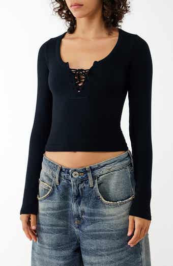 BDG Urban Outfitters Knockout Long Sleeve Tie Front Crop Top