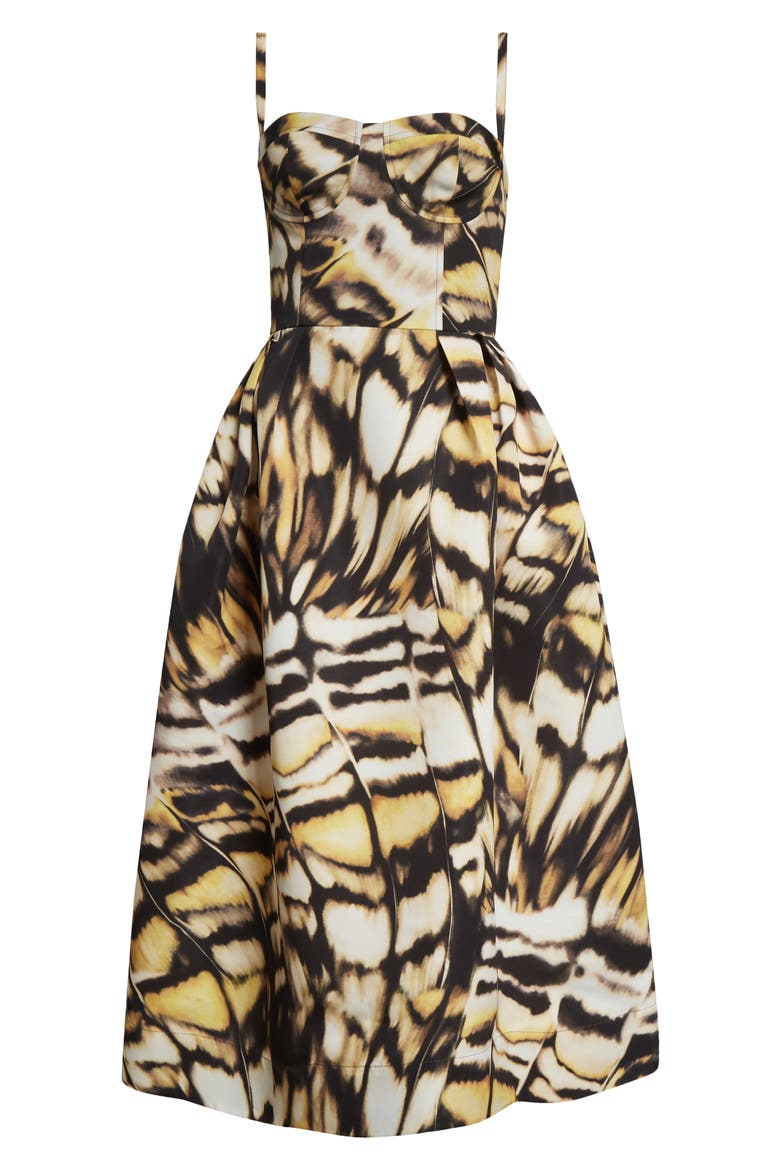Abstract Butterfly Faille Bustier Midi Dress, Alternate, color, BLACK MULTI
