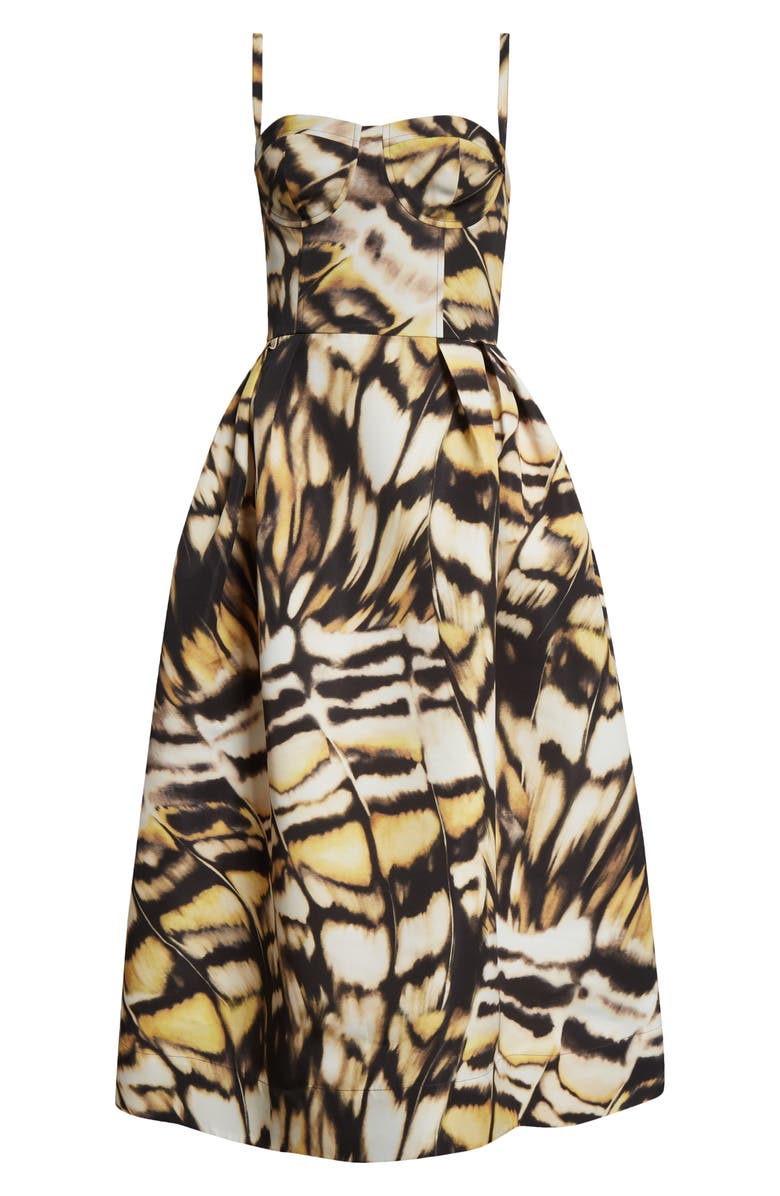 Oscar de la Renta Abstract Butterfly Faille Bustier Midi Dress, Alternate, color, Black Multi