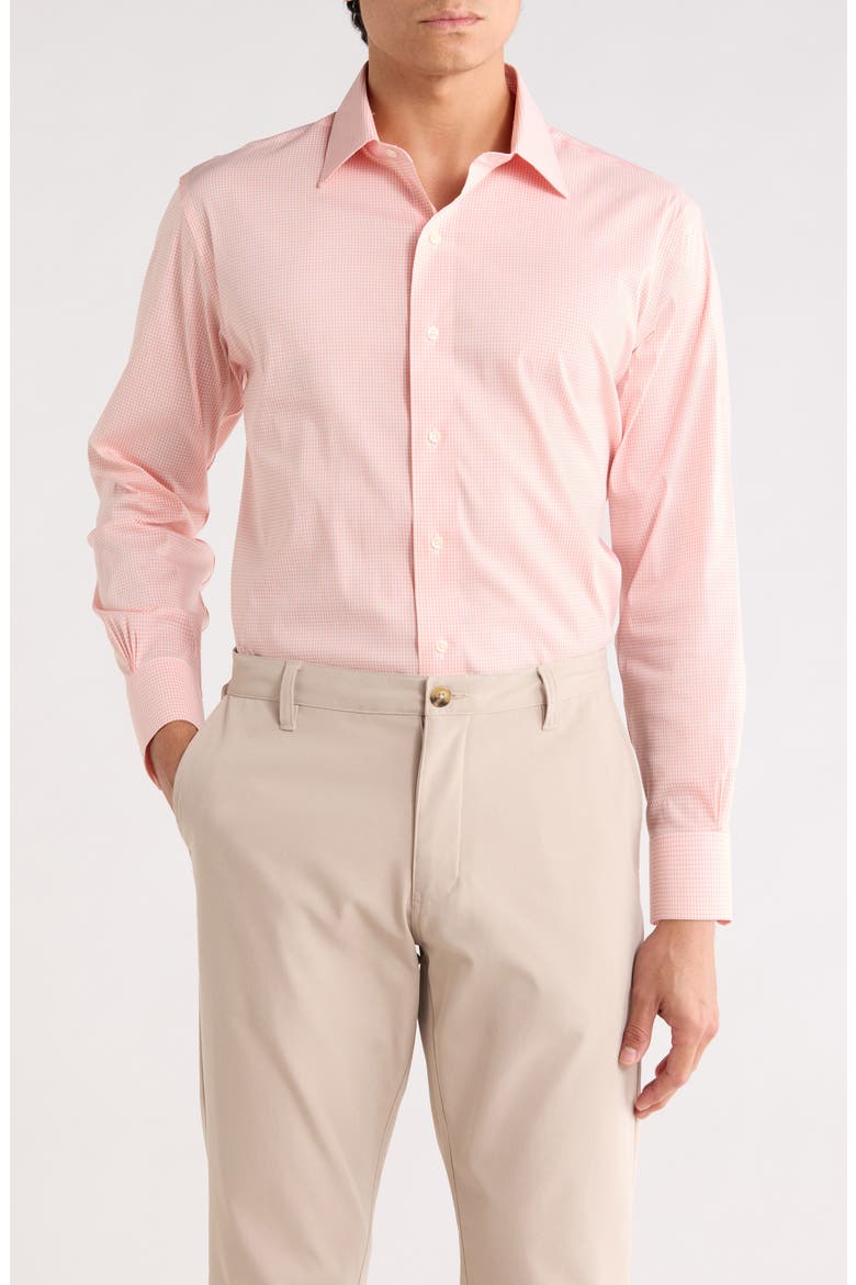 Trim Fit Check Button-Down Shirt, Main, color, PEACHMINIGING