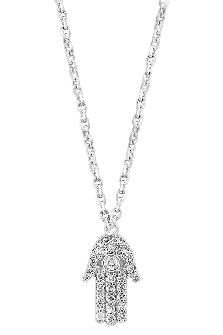 Sterling Silver Diamond Hamsa Pendant Necklace - 0.16ct., Main, color, SILVER