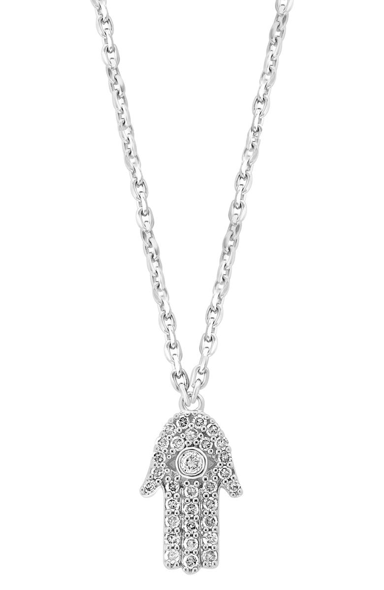 EFFY Sterling Silver Diamond Hamsa Pendant Necklace - 0.16ct., Main, color, Silver
