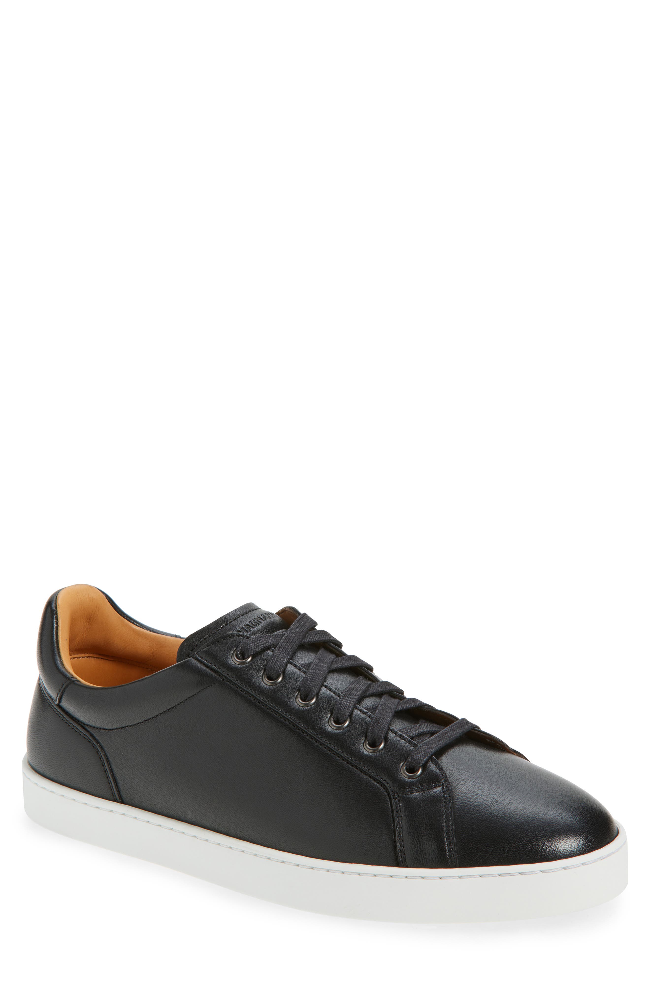 Magnanni Cote Lo Leather Sneaker, Main, color, Black Napa