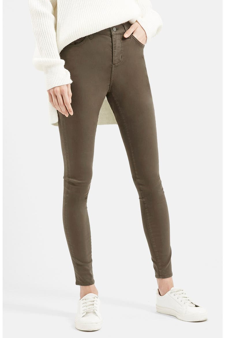 Moto 'Leigh' Ankle Skinny Jeans, Main, color, OLIVE